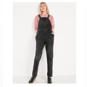 Straight Black Wash Jean Overalls - 8 Tall